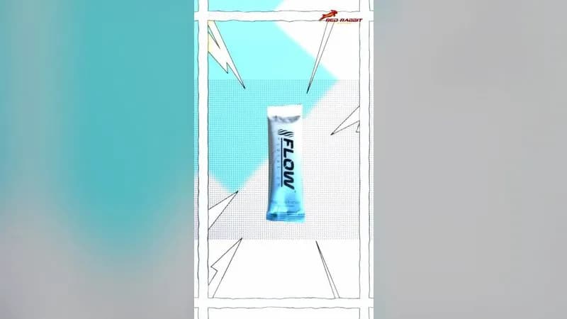 Single Flow Original electrolyte sachet against a blue and white comic-style background